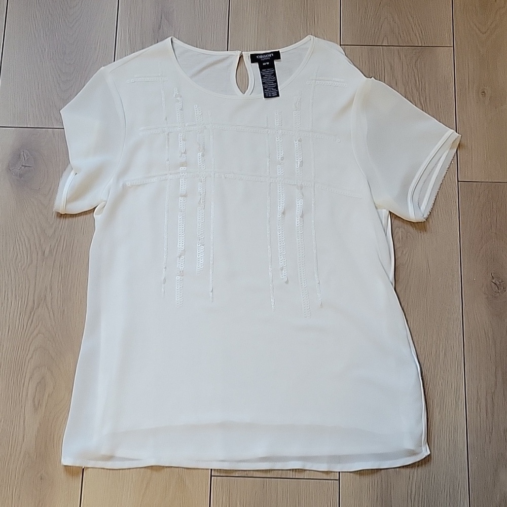 NWOT OLSEN Sequined Round Neck Blouse M/10